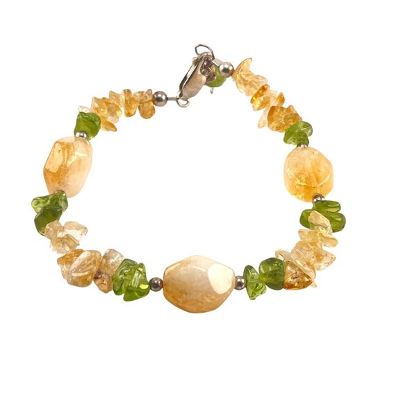 Citrine & Peridot Gemstone Bracelet 7.5'' With Sterling Silver Lobster Clasp - Picture 4 of 8